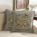 2 Pcs Grey Chenille Vintage Embroidered Throw Pillow Covers 18x18in,Grey Tassel Vintage Pattern Pillow Covers, Floral Embroidered Cushions Covers for Sofa Couch Bed Chairs Car-Ruum Studio Home