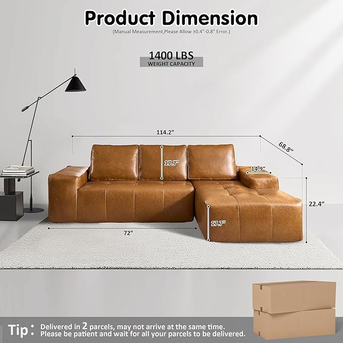 ovios Sectional Cloud Couch for Living Room, Modular Floor Sofa with Plush Corduroy, No Assembly Required, Big Comfy Couches Set with Fluffy Memory Foam, Stupendous U Shaped Sofas with Chaise, Brown-Ruum Studio Home