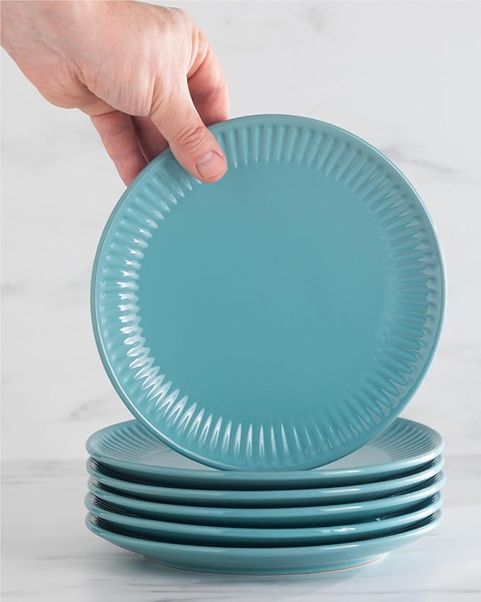 Stoneware Dinnerware Set for 8 People HYGGE 32-Piece - Elegant Scandi Design - Premium Dish Set - Bowl and Plate Set - Tableware for 8 People in a Ribbed Design - Pure Living in Green-Ruum Studio Home