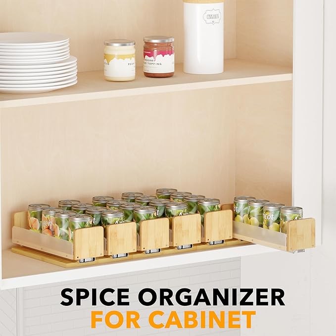 SpaceAid Bamboo Pull Out Spice Rack Organizer for Cabinet, Heavy Duty Slide Out Seasoning Kitchen Pantry Sliding Vertical Organization, 7.3" Wide, 2 Drawers(3" Wide), 1-Tier, Natural-Ruum Studio Home