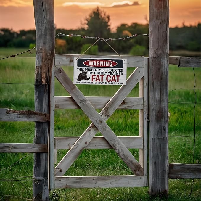 Funny Warning Signs, The Property is Protected By Highly Trained Fat Cat Sign, Decorative Wood Hanging Wood Plaque, Cute Cat Door Sign, Cat Owner Home Decor, Front Door Decor for Porch-Ruum Studio Home