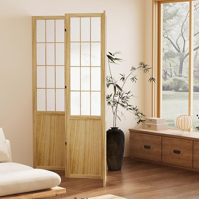 5.6FT Room Divider and Folding Portable Partition Screen, Chinese Japanese Shoji Style for Room Separation - 4 Panel (Natural)-Ruum Studio Home