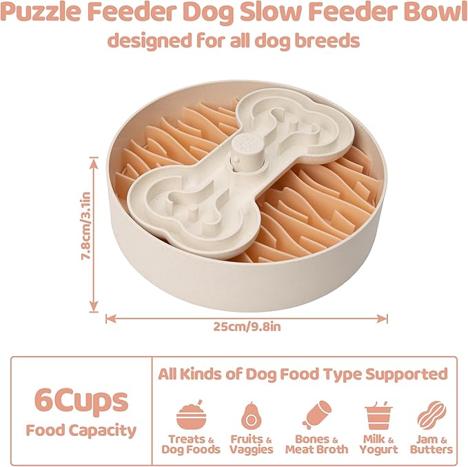 Slow Feeder Dog Bowl for Large Dogs with Non-Slip Base - Adjustable Speed Design, Removable Puzzle Inserts & Dishwasher Safe, Pink-Ruum Studio Home