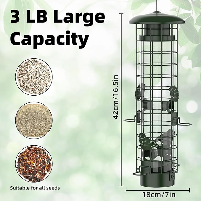 Squirrel Proof Bird Feeder,Metal Mesh Bird Feeders for Outdoors Hanging,Gravity Protection Squirrel Proof Wild Bird Feeders with Finch Cardinal Chickadee,3LB Large Capacity,Green-Ruum Studio Home