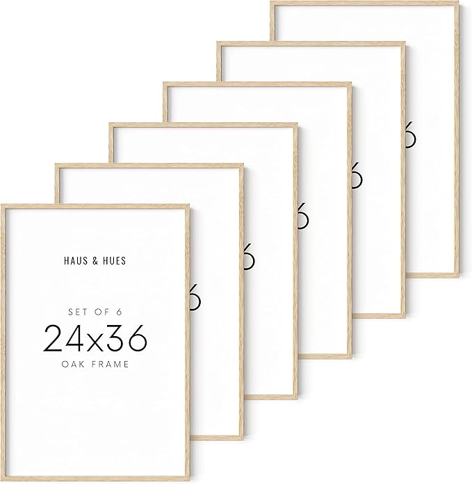 Haus and Hues 24"x36" Beige Oak Wood Frames Set of 6 - 24x36 Natural Wood Frames for Posters, 24x36 Frame Wood, 24x36 Poster Frames for Wall, 24x36 Frame Light Wood, Picture Frames 24x36 Picture Frame 24x36 Wood Frame 24x36 (Beige Oak)-Ruum Studio Home