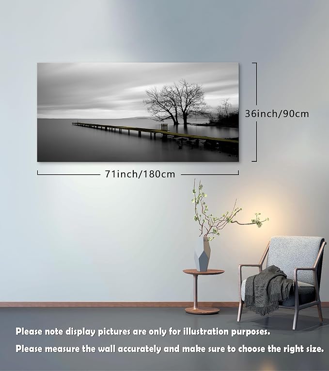 DZL Art S74998 Gray Canvas Prints Modern Minimalist Black and White Lake Trees Landscape Wall Art Painting for Living Room Bedroom Decor Office Wall Decor Home Decoration-Ruum Studio Home