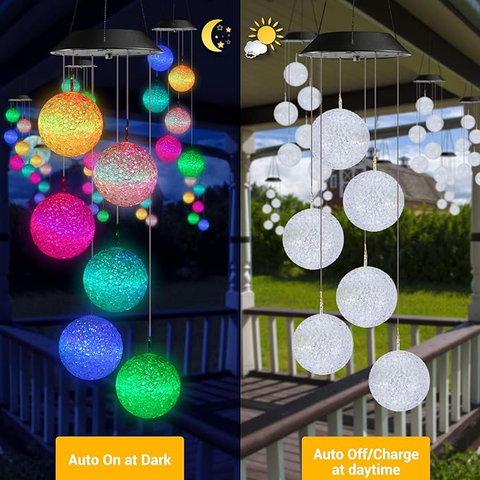 Toodour Solar Wind Chime, Color Changing Ball Wind Chimes, LED Decorative Mobile, Gifts for Mom Grandma, Waterproof Outdoor Solar Lights for Garden, Patio, Party, Yard, Window, Outdoor Decorations-Ruum Studio Home