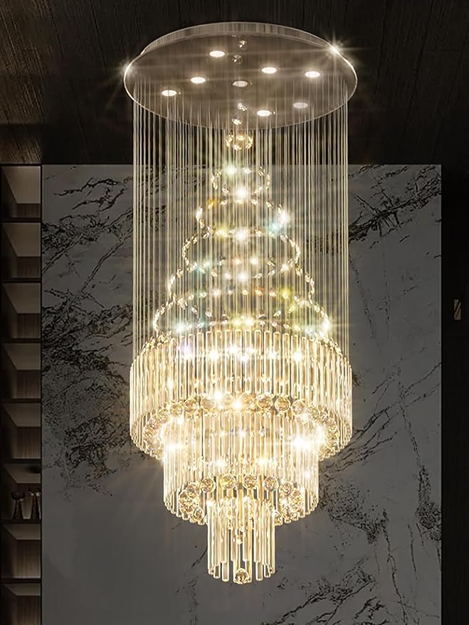 D24''XH86'' Large Chandeliers Modern Pendant Chandelier Lighting Raindrop Crystal Chandelier Flush Mount Ceiling Light for Entryway Staircase Hotel Lobby-Ruum Studio Home
