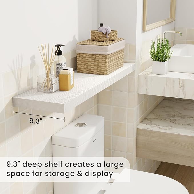 36 Inch Floating Shelves, 9.3 Inch Deep Rustic Wall Shelves - Extra Deeper Wall Mounted Storage Shelves for Bathroom, Kitchen, Living Room (White, Set of 2)-Ruum Studio Home