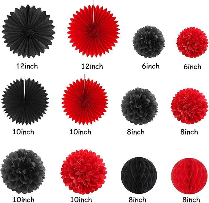 Red Black Party-Decoration Graduation Banner - 14pcs Kits Cap Garland Streamers, Paper Tissue Pom Poms Flowers Fans Honeycomb,Class Of 2025 College High School Grad Decor Hugfond-Ruum Studio Home