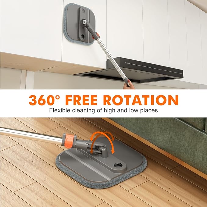 Upgraded Spin Mop and Bucket Set Self-Standing Mop Bucket Separate Dirty and Clean Water System Self Wringing 360° Rotating 90° Foldabl Mops and Buckets for Floor Cleaning (Dark Gray, 2Pads)-Ruum Studio Home