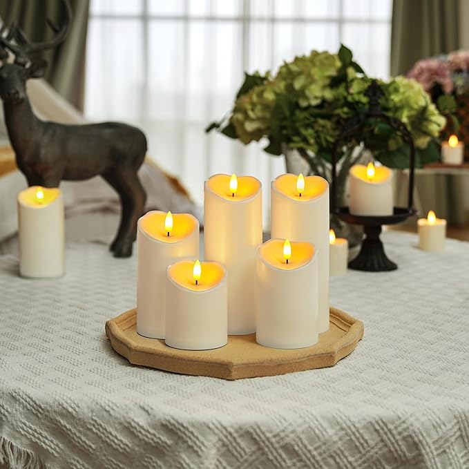 Homemory Outdoor Waterproof Flameless Candles, LED Candles, Battery Operated Candles with Remote and Timers, Electric Fake Plastic Pillar Candles, Ivory White, D3 H4 5" 6" 8" 8", Set of 5-Ruum Studio Home