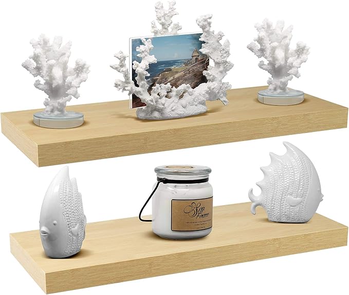 Sorbus Floating Shelves for Wall - 24" Bathroom Shelves, Wall Decor for Bedroom, Kitchen, Living Room, Home Decor & Book Storage - Mounted Floating Shelf with Invisible Brackets (Maple Wood, 2 Pack)-Ruum Studio Home