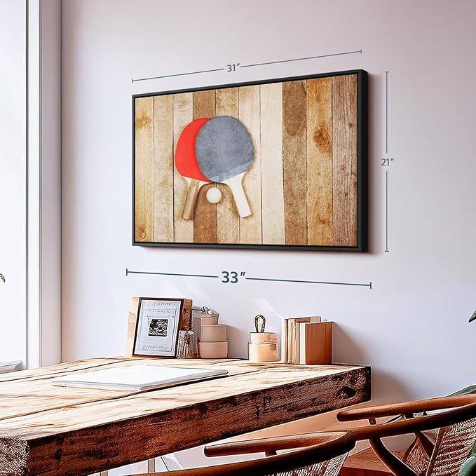 ElephantStock Ping Pong Wall Art - Horizontal Framed Canvas - 1-Piece Living Room Wall Decor - Photography Canvas Print - Brown and Red Decor for Wall - 31" X 21"-Ruum Studio Home