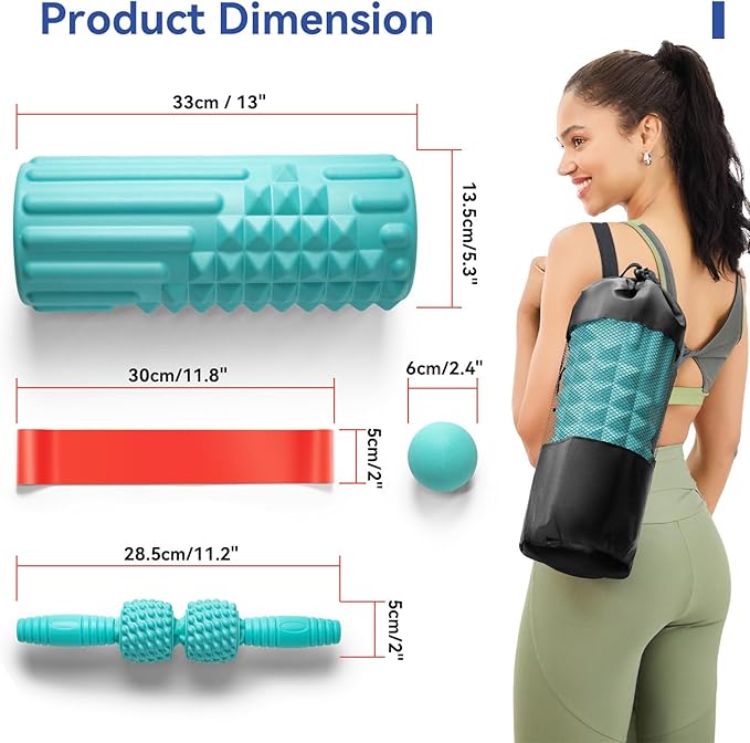 5 in 1 Foam Roller Set - Back Roller Foam, Massage Roller Stick, Massage Ball, Resistance Band for Physical Therapy & Deep Tissue Muscle Massage (Green)-Ruum Studio Home