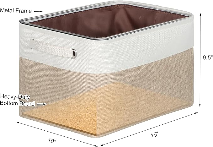 Kntiwiwo Foldable Storage Bins 15" x 10" x 9.5" Fabric Storage Basket Cube with Handles Large Linen Closet Organizer Bins for Organizing Shelf Home,Set of 3, Beige-Ruum Studio Home