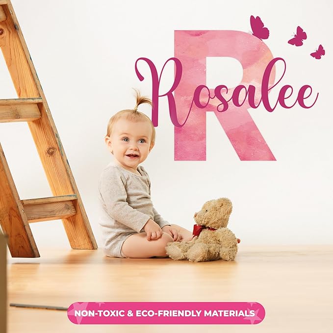 Custom Stickers Name Wall Decor I Personalized Name Sign for Room Decor | Multiple Custom Name & Initial I Decal for Baby Girl Nursery Decor I Nursery Wall Decal for Baby (C. Pink Sky)-Ruum Studio Home