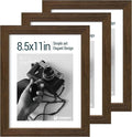 8.5x11 Picture Frame Set of 3 - Brown Woodgrain, Wood Photo Frame, HD Tempered Glass, Table Display or Wall Hanging-Ruum Studio Home