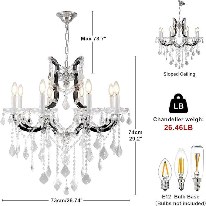 Modern Crystal Chandeliers, Black Chandelier Light Fixtures, 29''Candle Chandeliers for Staircase Hallway Living Room Entryway, 8 Lights-Ruum Studio Home