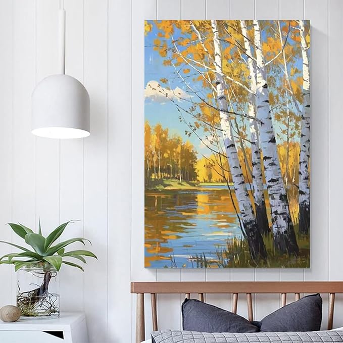 Poplar trees beside the blue sky and white clouds are suitable for living rooms bedrooms and offices Landscape posters and wall paintings-Ruum Studio Home