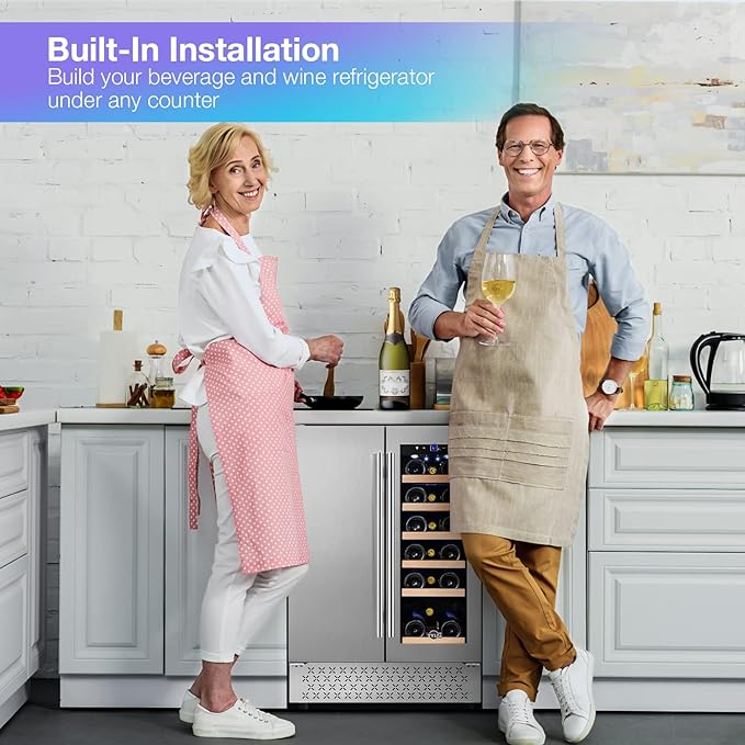 Tylza Wine and Beverage Refrigerator, 24 inch Dual Zone Wine Beverage Cooler Built-in and Freestanding, with Seamless Stainless Steel Door Quick Cooling Under Counter Beer Wine refrigerator-Ruum Studio Home