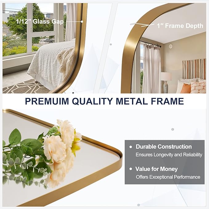 ANDY STAR 30x40” Gold Bathroom Mirror, Oblong Brass Mirror with Stainless Steel Metal Frame, Brushed Gold Oval Vanity Mirror for Over Sink, Modern Anti Rust Wall Mounted-Ruum Studio Home