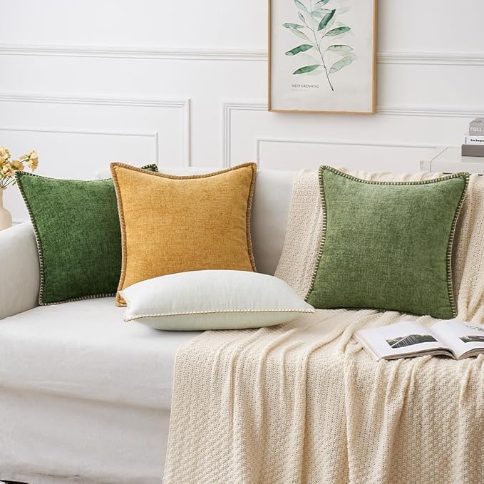 MIULEE Pack of 2 Christmas Pillow Covers 22x22 Inch Moss Green Farmhouse Decorative Throw Pillow Covers with Stitched Edge Soft Chenille Solid Dyed Couch Pillow Covers for Sofa Bed Living Room-Ruum Studio Home