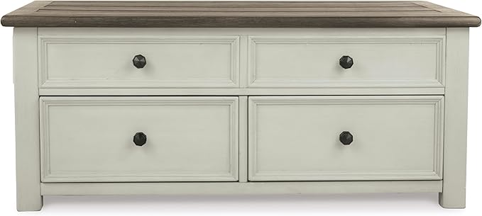 Signature Design by Ashley Bolanburg Farmhouse Lift Top Coffee Table with Drawers, Antique Cream & Brown-Ruum Studio Home