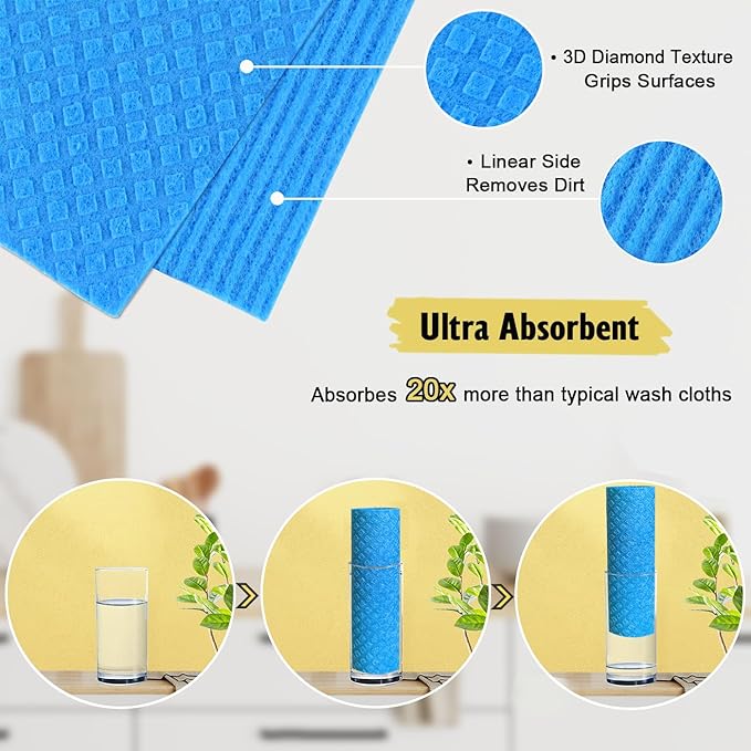 Swedish Dishcloths - 10 Pack Reusable Kitchen Dishcloths - Ultra Absorbent Dish Towels for Washing Dishes - Cellulose Sponge Cloth Cleaning Cloths - Blue-Ruum Studio Home