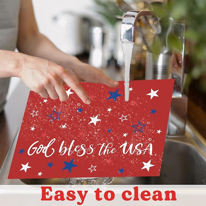 Memorial Day Placemat Set of 6 Patriotic Freedom Stars Place Mats 4th of July Veterans Plastic Table Mats Independence Day Holiday Table Placemats for Indoor Outdoor Party Dining-Ruum Studio Home