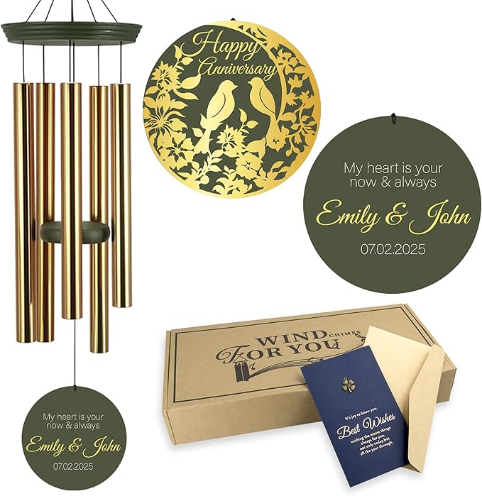 ASTARIN Happy Anniversary Wind Chimes Personalized, Deep Tone Wind Chimes for Memory Day, for Couple Friends Wife Husband, Marriage Keepsake Gift Ideas-Ruum Studio Home