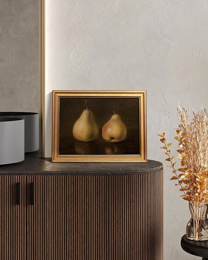 HUARCEY Gold Framed Vintage Wall Art for Living Room, Pear Fruits Painting Prints Shelf Decor for Kitchen, Aesthetic Bedroom Wall Art Decor, Christmas Gift for Friends or Family (Two Pears 12"x16")-Ruum Studio Home