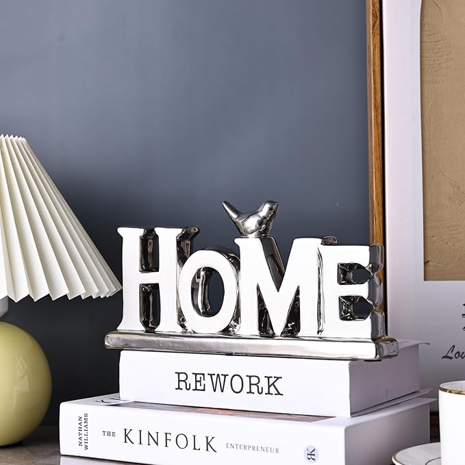 Love Sign Decoration,White and Silver Love Signs for Home Decor Statue,Bird Sculpture Personalized Love Decor,Chrome Style Figurine Decorative Ornaments for Living Room,Bedroom (2 Pcs, White+Silver)-Ruum Studio Home