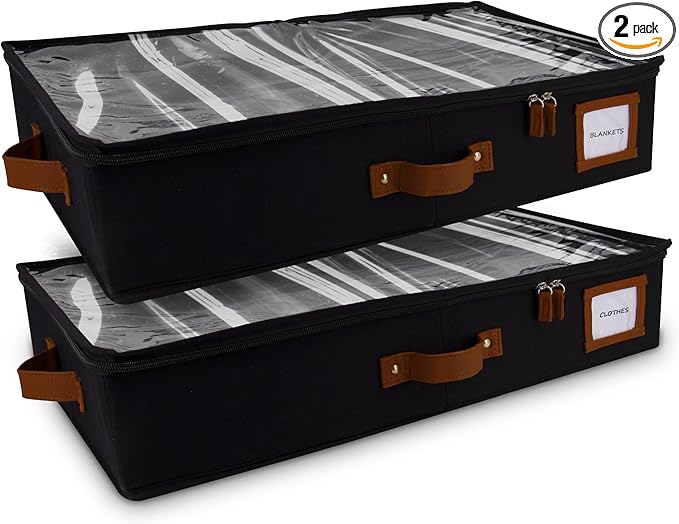 HOMELUX THEORY 2pc Under Bed Storage Containers, Bedroom Under the Bed Drawer Storage Organizer with Bins and Lids, Large Underbed Clothes Storage Box Ideal for Blanket, Fabric, & Shoes (Black)-Ruum Studio Home