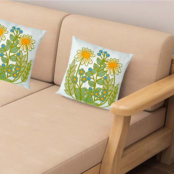 Embroidered Decorative Throw Pillow Cover, 18"x18" Set of 2, Farmhouse Pillowcase Daisy Knit Pattern Cotton Canvas Cushion Case Square Floral Pillow Case for Sofa Couch Bed Living Room…-Ruum Studio Home