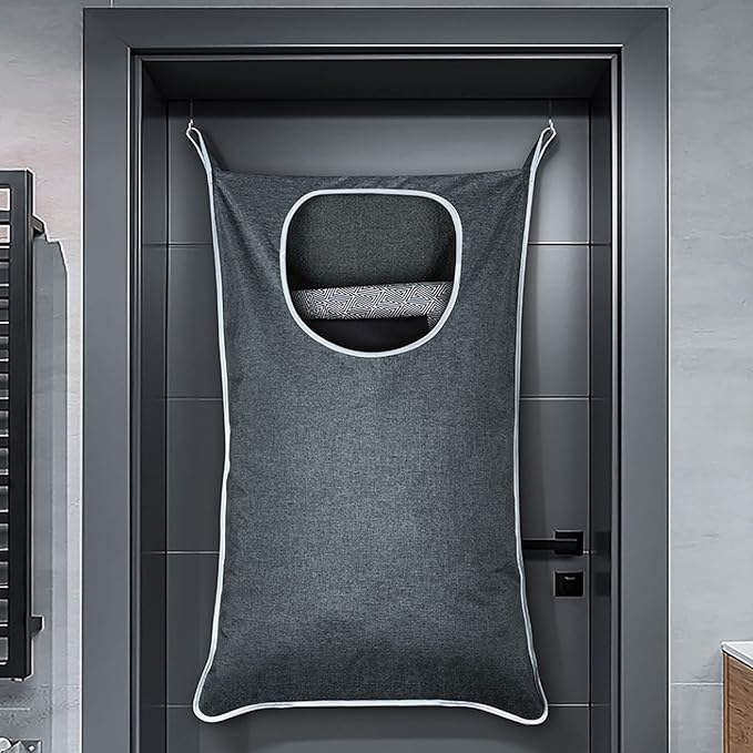 Hanging Laundry Bag with Over Door Hooks, Laundry Hamper and Space Saving Laundry Bag with Zipper, Hanging Hamper for Clothes, Toys, Towels, ...（36"x 22",Grey-2Pack)-Ruum Studio Home