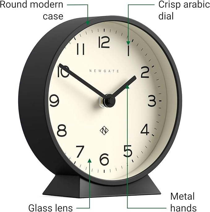 NEWGATE® M Mantel Echo Desk Clock | Modern Round Design | Black | Easy to Read Numbers | Contemporary Style for Desk, Table, Shelf or Bedside-Ruum Studio Home
