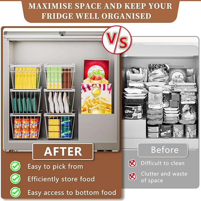 5 Pack Stackable Deep Freezer Organizer Bins ，Upgraded Bottom Leak-Proof net，Encryption and Hardening ， Freezer Organizer Bins for 5 to 7 Cu.FT Small Chest Freezer， Easy Get Bottom Foods-Ruum Studio Home