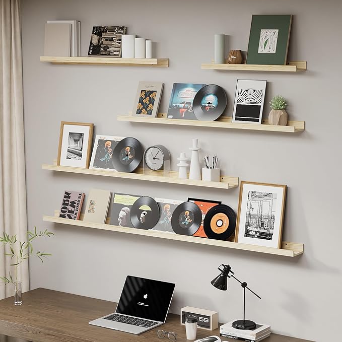 SAUMONIERES Picture Ledge Shelf Floating Book Shelves Set of 2 Wall Mounted Solid Wood for Bedroom Bathroom Living Room Kitchen, 48 Inch Natural-Ruum Studio Home