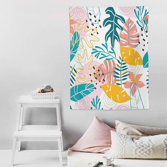 ICMOLYYENLO Tropical Green Leaves Tapestry, Exotic Leaves Beautiful Bedroom Wall Hanging, Floral Poster Blanket for Bedroom Living Room Dormitory Apartment 60x80 Inch-Ruum Studio Home