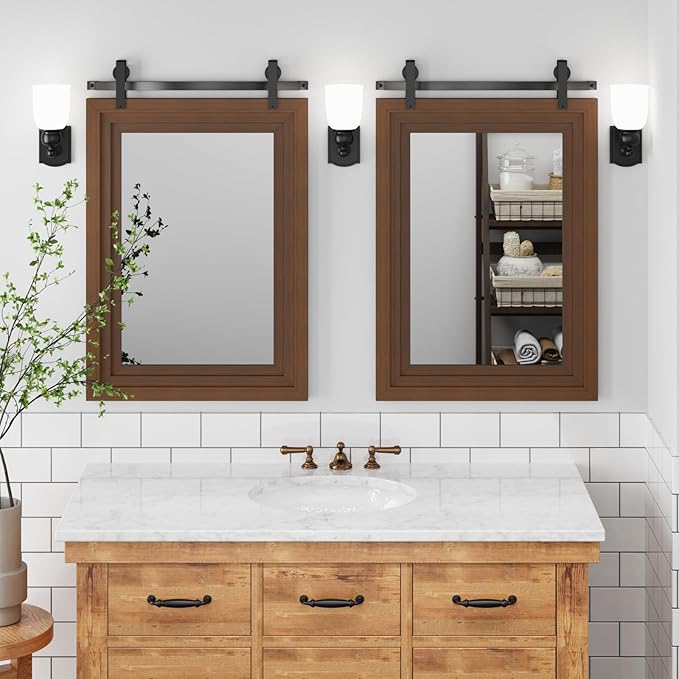 ALBAD Farmhouse Wood Framed Wall Mirror, Natural Wood and Framed Wall Mounted Bathroom Vanity Mirror for Farmhouse Decor, Vertical or Horizontal Hanging-Ruum Studio Home
