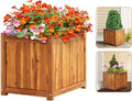 Idzo Hardwood Outdoor Flower Box, Durable Acacia Wood Flower Boxes for Outdoor Plants with Ergonomic Handles, Drainage Holes, Multiple Sizes Wood Bucket Planter for Home Decor, 1pcs-Ruum Studio Home