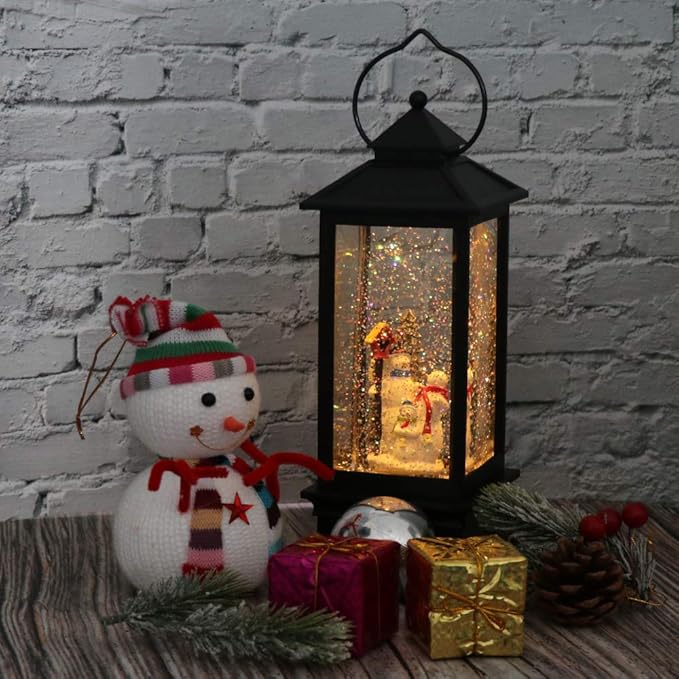 Eldnacele Christmas Snow Globe Lantern with Music, Battery Operated Lighted Swirling Glitter Water Lantern with Timer for Christmas Home Decoration, Snowman-Ruum Studio Home