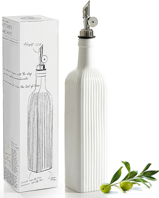 getstar 18 oz Olive Oil Dispenser Bottle for Kitchen, Ceramic Oil Bottle with Automatic Stainless Steel Pourer-Ruum Studio Home