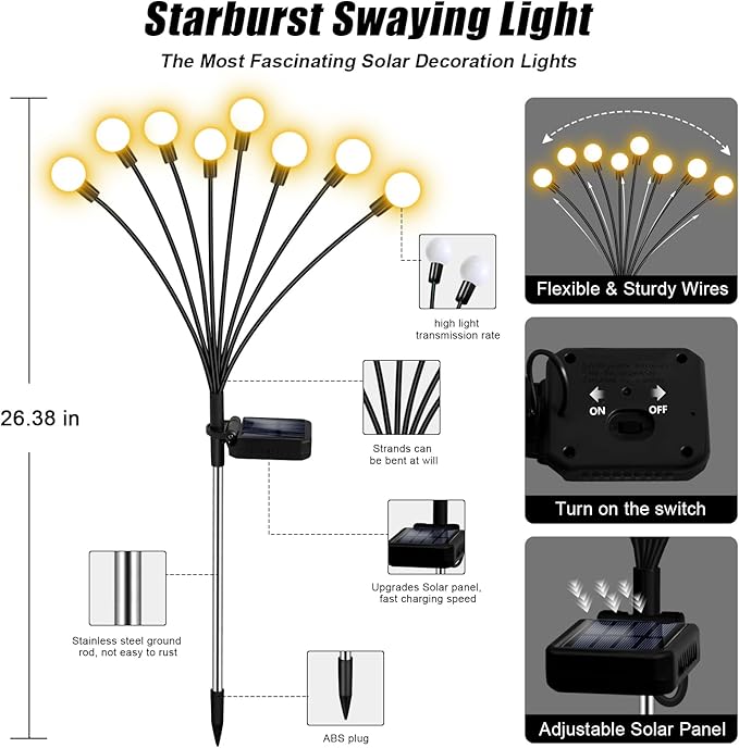 Solar Garden Lights Outdoor, 6 Pack 48LED Waterproof Solar Powered Lights for Yard Pathway Patio, Swaying Lawn Decor as Gardening Gifts for Women Holiday-Ruum Studio Home