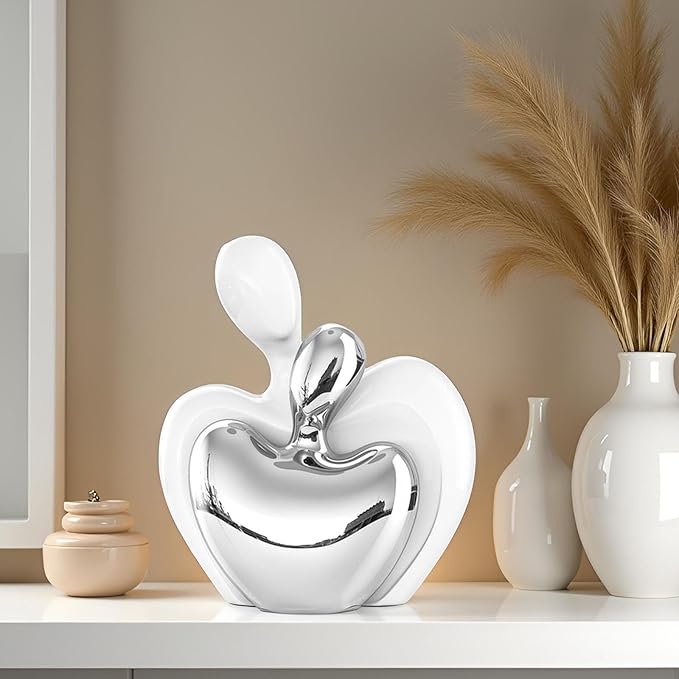 XMGZQ White and Silver Ceramic Couple Figurines Home Decor,Wedding Engagement Romantic Gift for Husband Wife,Large Male and Female Love Statue Valentine's Day Birthday,Abstract Hugging Couple-Ruum Studio Home