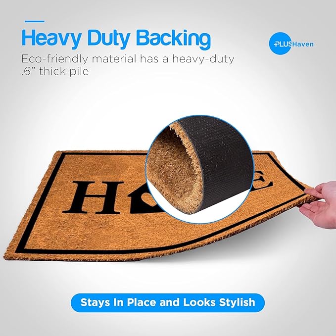 PLUS Haven Coco Coir Door Mat with Heavy Duty Backing, Natural Home Doormat, 17.5”x30” for Entrance, Front Porch, Easy to Clean Entry Mat, Outdoor and Indoor Uses, Home Decor-Ruum Studio Home
