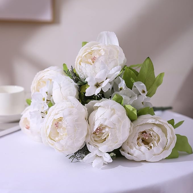 Duovlo Artificial Peony Silk Flowers Fake Flowers Vintage Wedding Home Decoration,Pack of 1 (Spring Milk White)-Ruum Studio Home