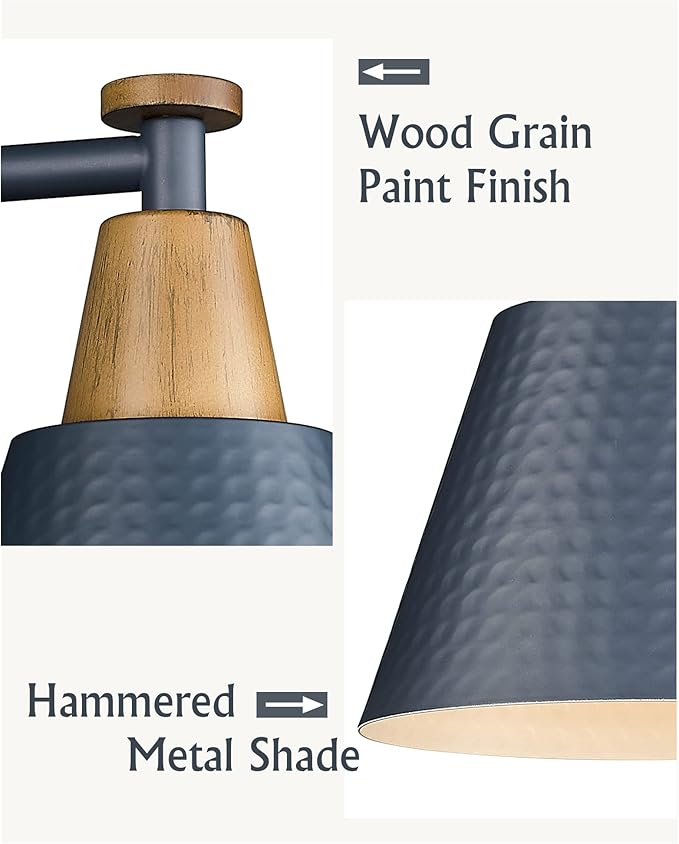 FEMILA 2-Light Bathroom Light Fixtures, Modern Bathroom Vanity Light with Hammered Metal Shade, Dark Blue Sconces Wall Lighting for Mirror Kitchen Bedroom, 4FG59B-2W Blue-Ruum Studio Home