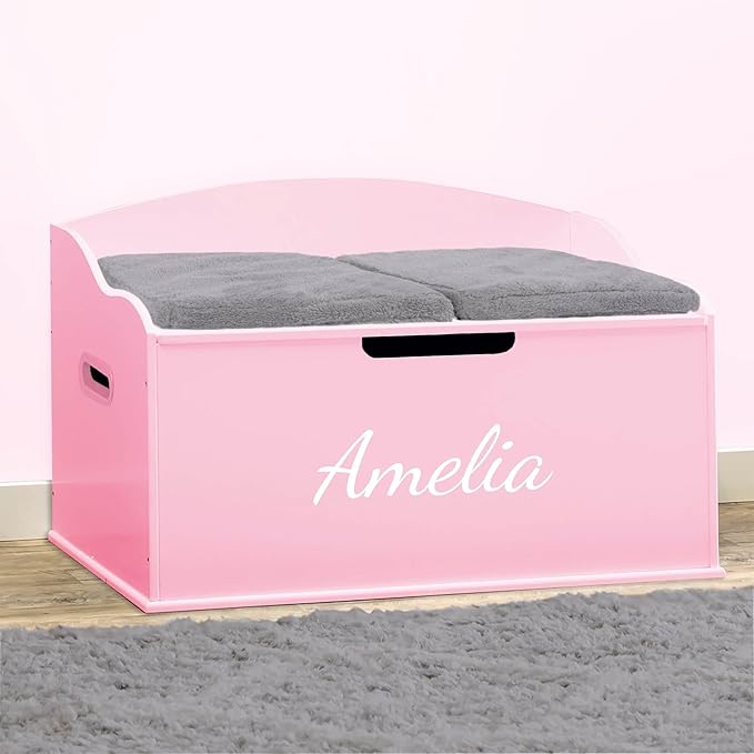 DIBSIES Personalized Creative Wonders Toy Box, Signature Series for Girls, 30 x 19.25 x 18 inches, Soft-Close Lid (Pink)-Ruum Studio Home